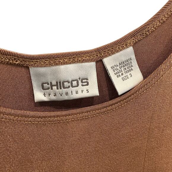 Vintage Chicos Travelers Womens Tank Size XL 3 Tan Airplane Office Classic Boho - Picture 2 of 5